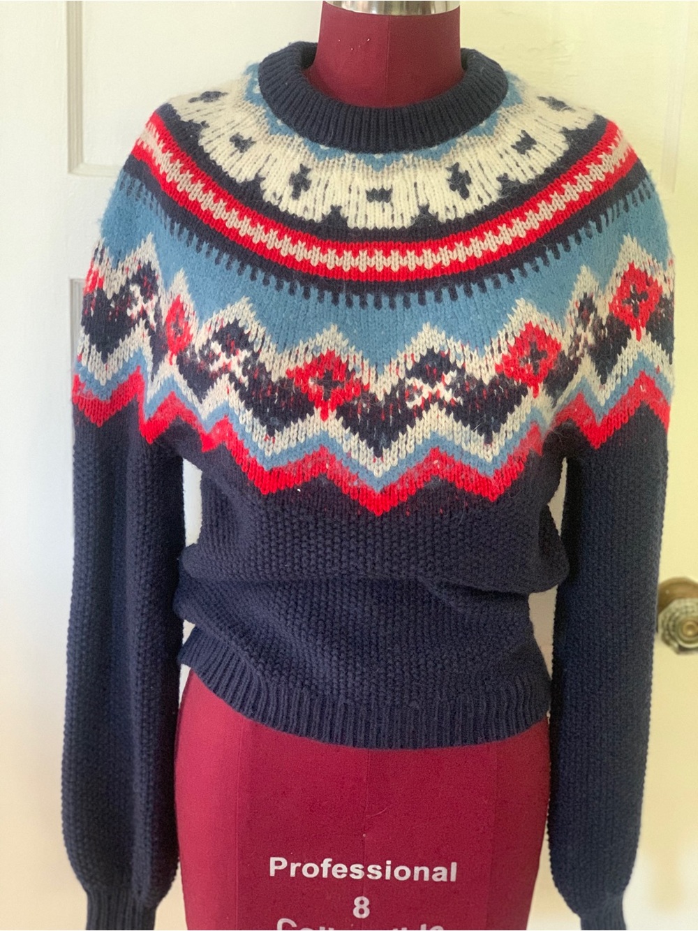 J.Crew Fair Isle Nordic Ski Pattern Navy and Light Blue Sweater